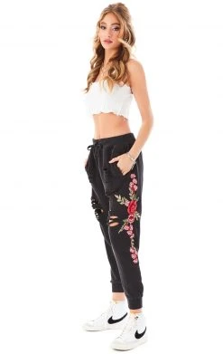 CARMAR ROSE EMBROIDERED RIPPED SWEATPANTS 20 CARMAR ROSE EMBROIDERED RIPPED SWEATPANTS