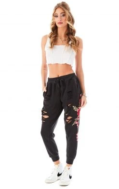CARMAR ROSE EMBROIDERED RIPPED SWEATPANTS 14 CARMAR ROSE EMBROIDERED RIPPED SWEATPANTS