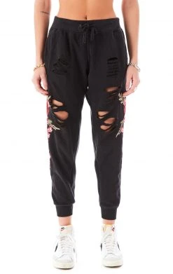 CARMAR ROSE EMBROIDERED RIPPED SWEATPANTS 15 CARMAR ROSE EMBROIDERED RIPPED SWEATPANTS