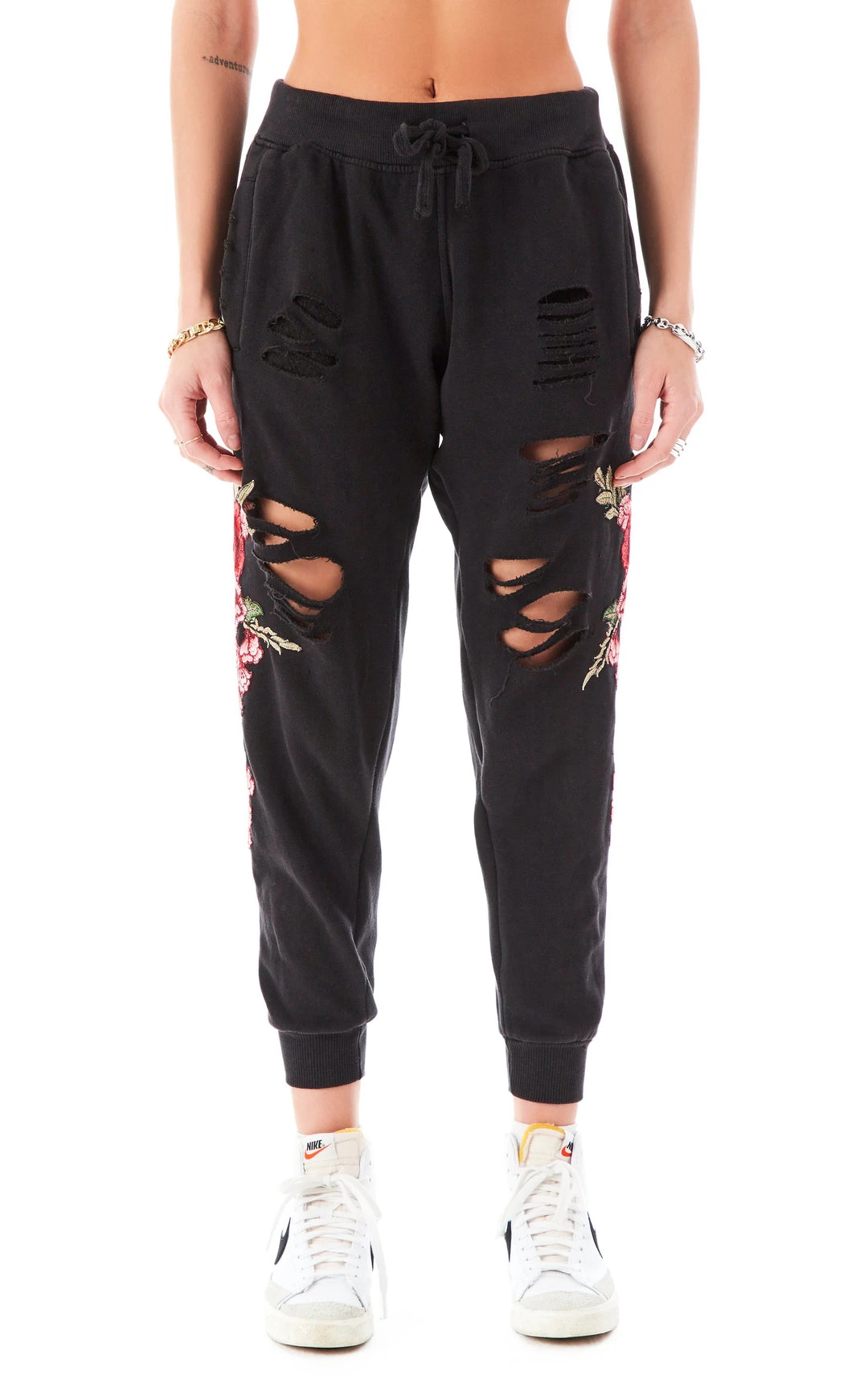 CARMAR ROSE EMBROIDERED RIPPED SWEATPANTS 6 CARMAR ROSE EMBROIDERED RIPPED SWEATPANTS