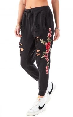 CARMAR ROSE EMBROIDERED RIPPED SWEATPANTS