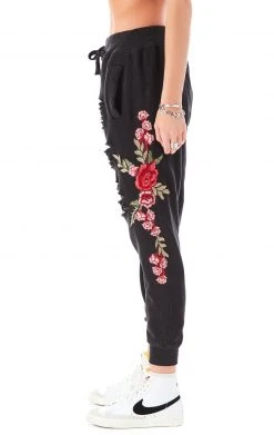 CARMAR ROSE EMBROIDERED RIPPED SWEATPANTS 16 CARMAR ROSE EMBROIDERED RIPPED SWEATPANTS