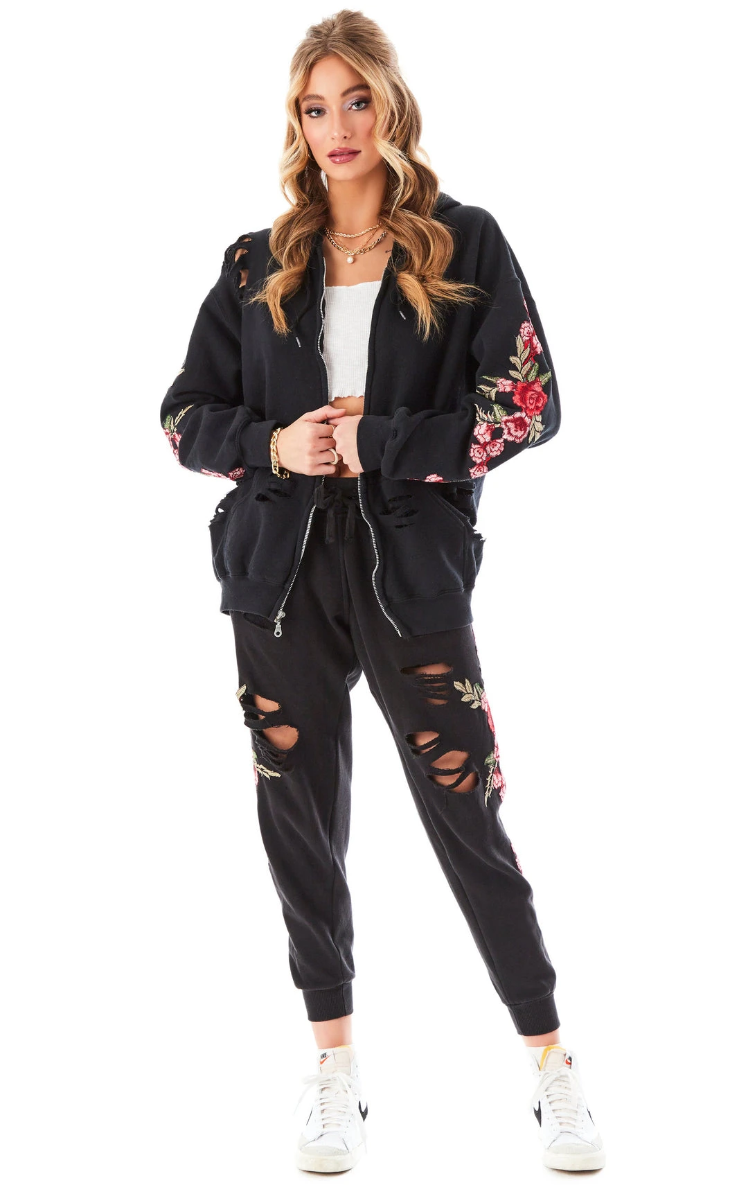 CARMAR ROSE EMBROIDERED RIPPED SWEATPANTS 10 CARMAR ROSE EMBROIDERED RIPPED SWEATPANTS
