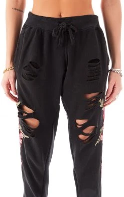 CARMAR ROSE EMBROIDERED RIPPED SWEATPANTS 18 CARMAR ROSE EMBROIDERED RIPPED SWEATPANTS