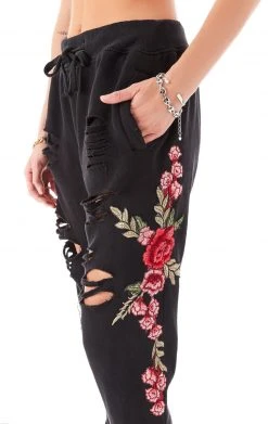 CARMAR ROSE EMBROIDERED RIPPED SWEATPANTS 21 CARMAR ROSE EMBROIDERED RIPPED SWEATPANTS