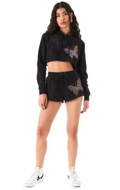 CARMAR SWEATSHIRTS RHINESTONE BUTTERFLY CROPPED HOODIE