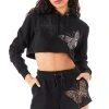 CARMAR SWEATSHIRTS RHINESTONE BUTTERFLY CROPPED HOODIE