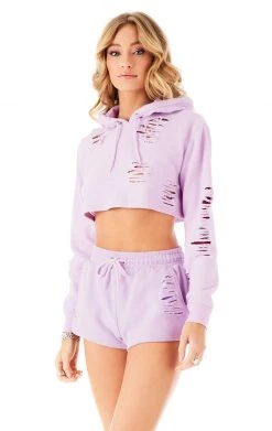 CARMAR RIPPED CROPPED HOODIE SWEATSHIRTS