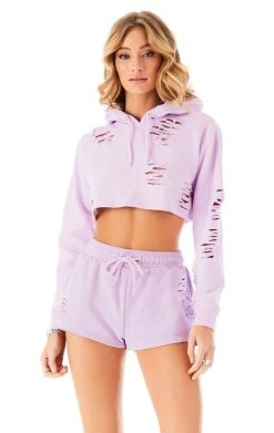 CARMAR RIPPED CROPPED HOODIE SWEATSHIRTS