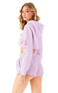 CARMAR RIPPED CROPPED HOODIE SWEATSHIRTS