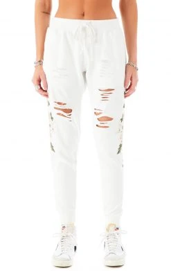 CARMAR ROSE EMBROIDERED RIPPED SWEATPANTS