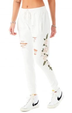 CARMAR ROSE EMBROIDERED RIPPED SWEATPANTS