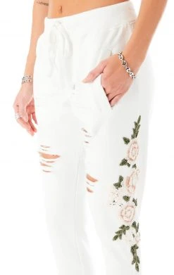 CARMAR ROSE EMBROIDERED RIPPED SWEATPANTS