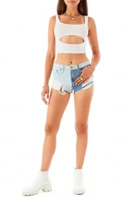 CARMAR MOGAN SPLICED DENIM SHORTS
