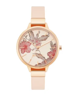Nine West Watches Floral Dial Strap Watch