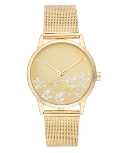 Nine West Watches Floral Dial Mesh Bracelet Watch
