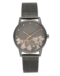 Nine West Watches Floral Dial Mesh Bracelet Watch