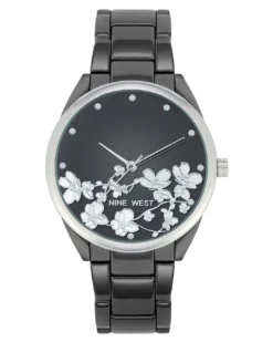 Nine West Watches Floral Dial Metal Bracelet Watch