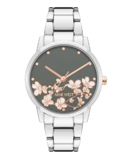 Nine West Watches Floral Dial Metal Bracelet Watch