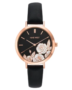 Nine West Watches Floral Dial Smooth Strap Watch
