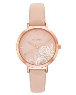 Nine West Watches Floral Dial Smooth Strap Watch