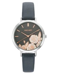 Nine West Watches Floral Dial Smooth Strap Watch