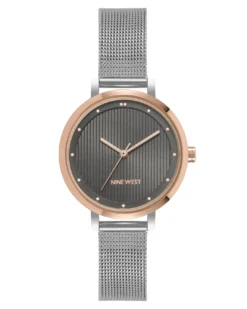 Nine West Watches Patterned Dial Mesh Bracelet Watch