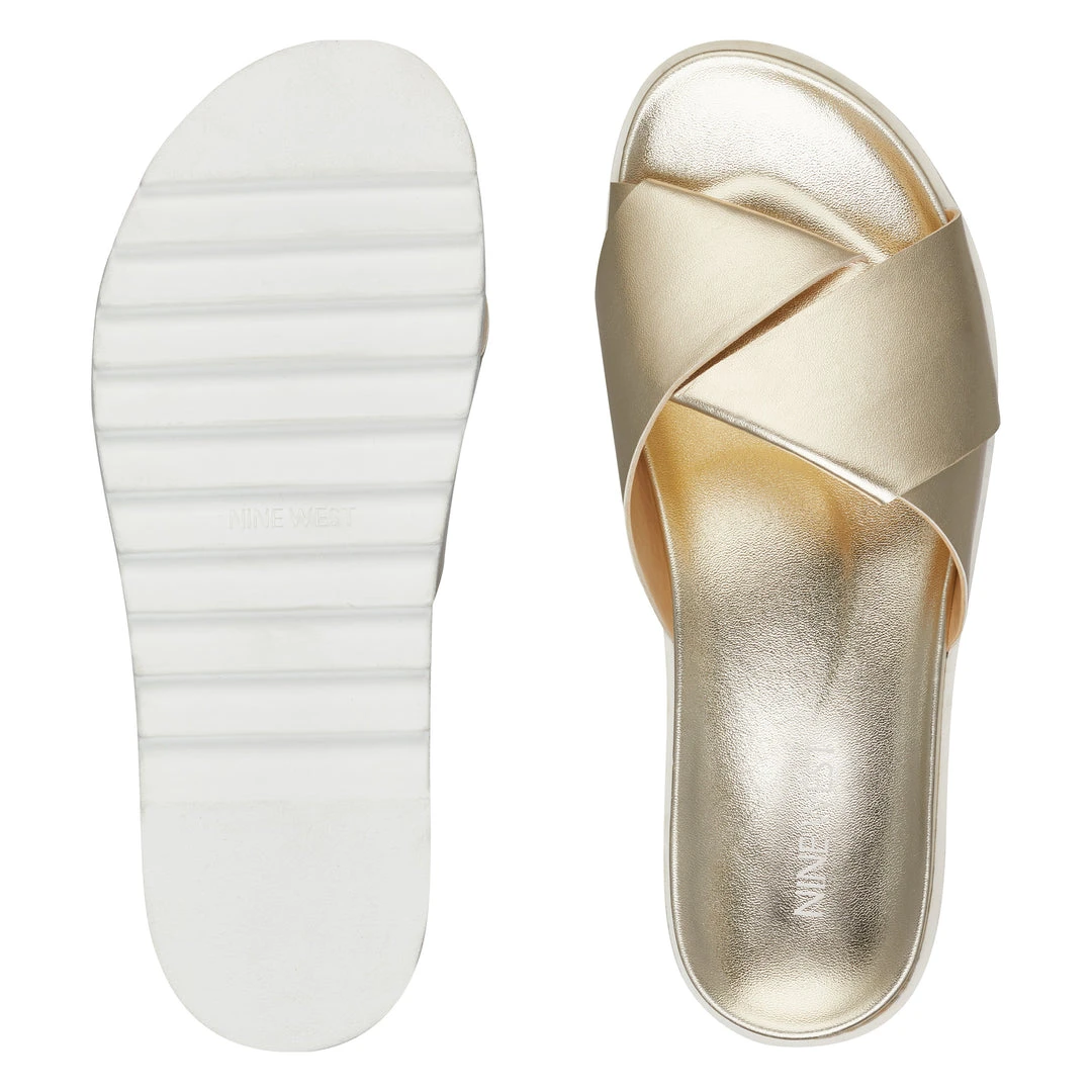 Nine West Metallic Mindset Furaish Slide Sandals 8 Nine West Metallic Mindset Furaish Slide Sandals