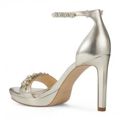 Nine West Engaged Heeled Ankle Strap Sandals Metallic Mindset 10 Nine West Engaged Heeled Ankle Strap Sandals Metallic Mindset