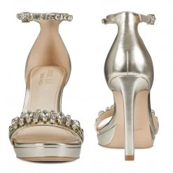 Nine West Engaged Heeled Ankle Strap Sandals Metallic Mindset 12 Nine West Engaged Heeled Ankle Strap Sandals Metallic Mindset