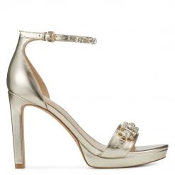 Nine West Engaged Heeled Ankle Strap Sandals Metallic Mindset