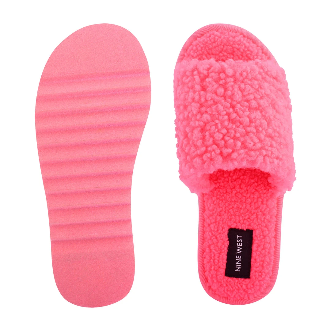 Nine West Fuzzie Cozy Flat Slide Sandals 7 Nine West Fuzzie Cozy Flat Slide Sandals