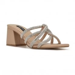 Nine West Glitz Block Heel Slide Sandals Shoes