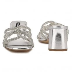 Nine West Metallic Mindset Glitz Block Heel Slide Sandals