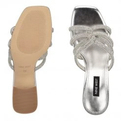 Nine West Metallic Mindset Glitz Block Heel Slide Sandals