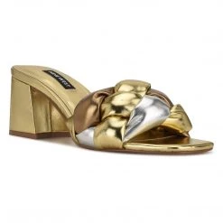 Nine West Gotit Block Heel Slide Sandals Weave Got You