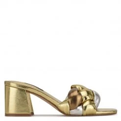 Nine West Gotit Block Heel Slide Sandals Weave Got You