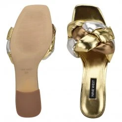 Nine West Gotit Block Heel Slide Sandals Weave Got You