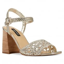 Nine West Gwenny Block Heel Sandals Metallic Mindset