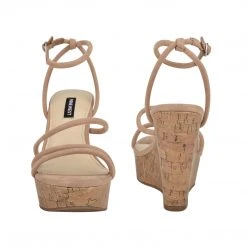 Nine West Havi Ankle Wrap Cork Wedge Sandals Lace It Up