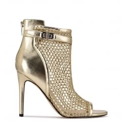 Nine West Ididit Mesh Peep Toe Booties Metallic Mindset