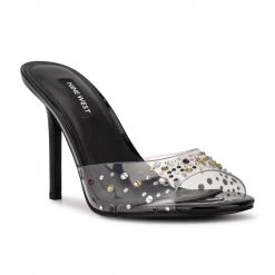 Nine West Ido Rhinestone Heeled Slide Sandals In The Clear