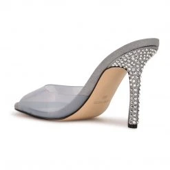 Nine West Ido Rhinestone Heeled Slide Sandals In The Clear