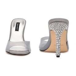 Nine West Ido Rhinestone Heeled Slide Sandals In The Clear