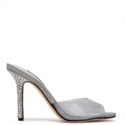 Nine West Ido Rhinestone Heeled Slide Sandals In The Clear
