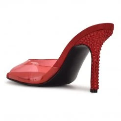 Nine West Ido Rhinestone Heeled Slide Sandals In The Clear