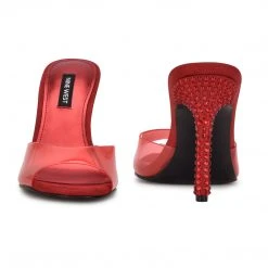 Nine West Ido Rhinestone Heeled Slide Sandals In The Clear