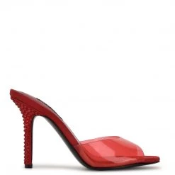 Nine West Ido Rhinestone Heeled Slide Sandals In The Clear