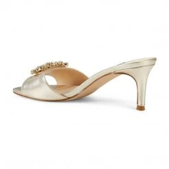 Nine West Masen Heeled Slide Sandals Metallic Mindset