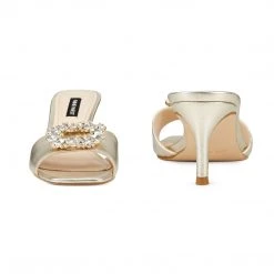 Nine West Masen Heeled Slide Sandals Metallic Mindset